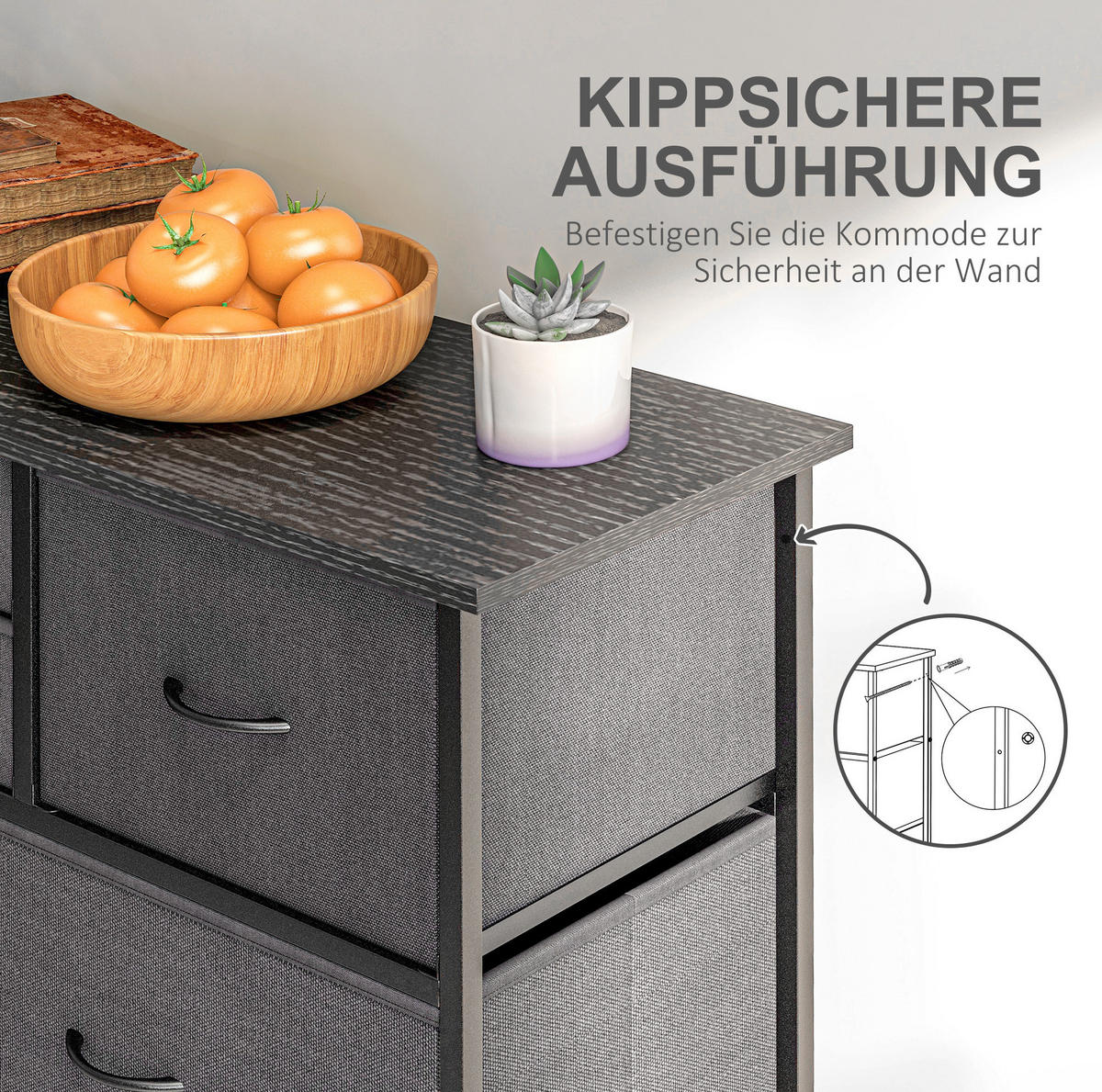 KOMMODE 100/30/100 cm aus Stahl mit 10 Stoffschubladen Schwarz - Schwarz, Metall (100/100/30cm) - Modenvie