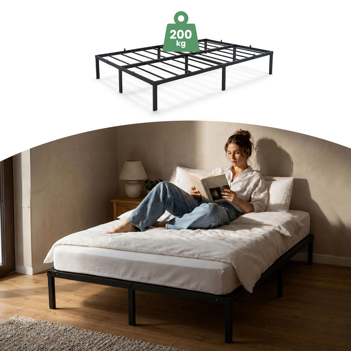 METALLBETT Klappbares 120x200 cm Schwarz - Schwarz, Metall - Akord