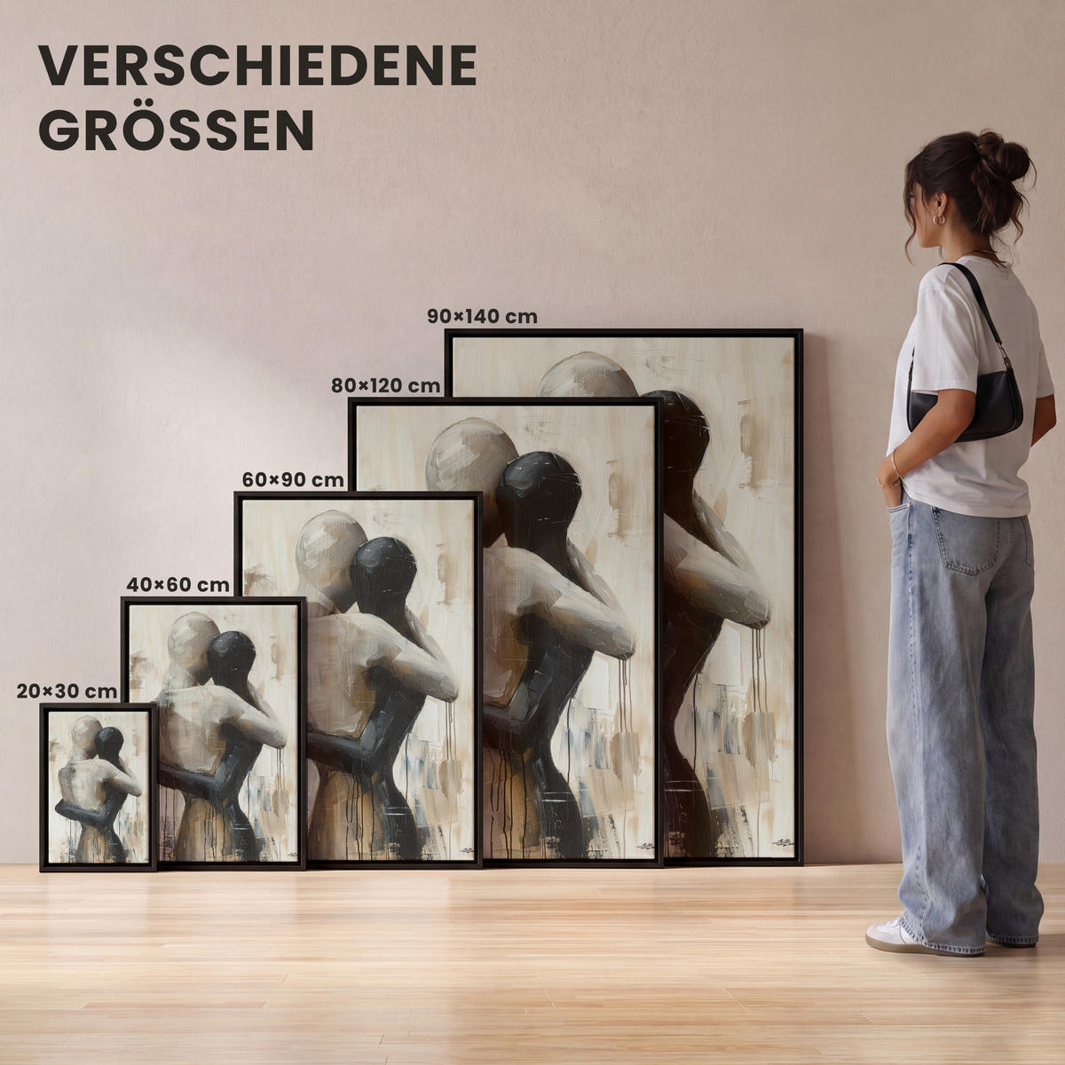 LEINWAND Bilder mit Rahmen - Abstrakt - Liebe - Schwarz und weiß - Modern - 60x90 - Schwarz, Textil (60/90cm) - MuchoWow