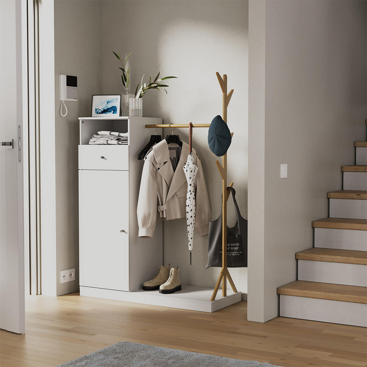 ŠATNÍKOVÁ SKRIŇA Liria Biela/bambusová - biela, kompozitné drevo (100/145/40cm) - Vicco