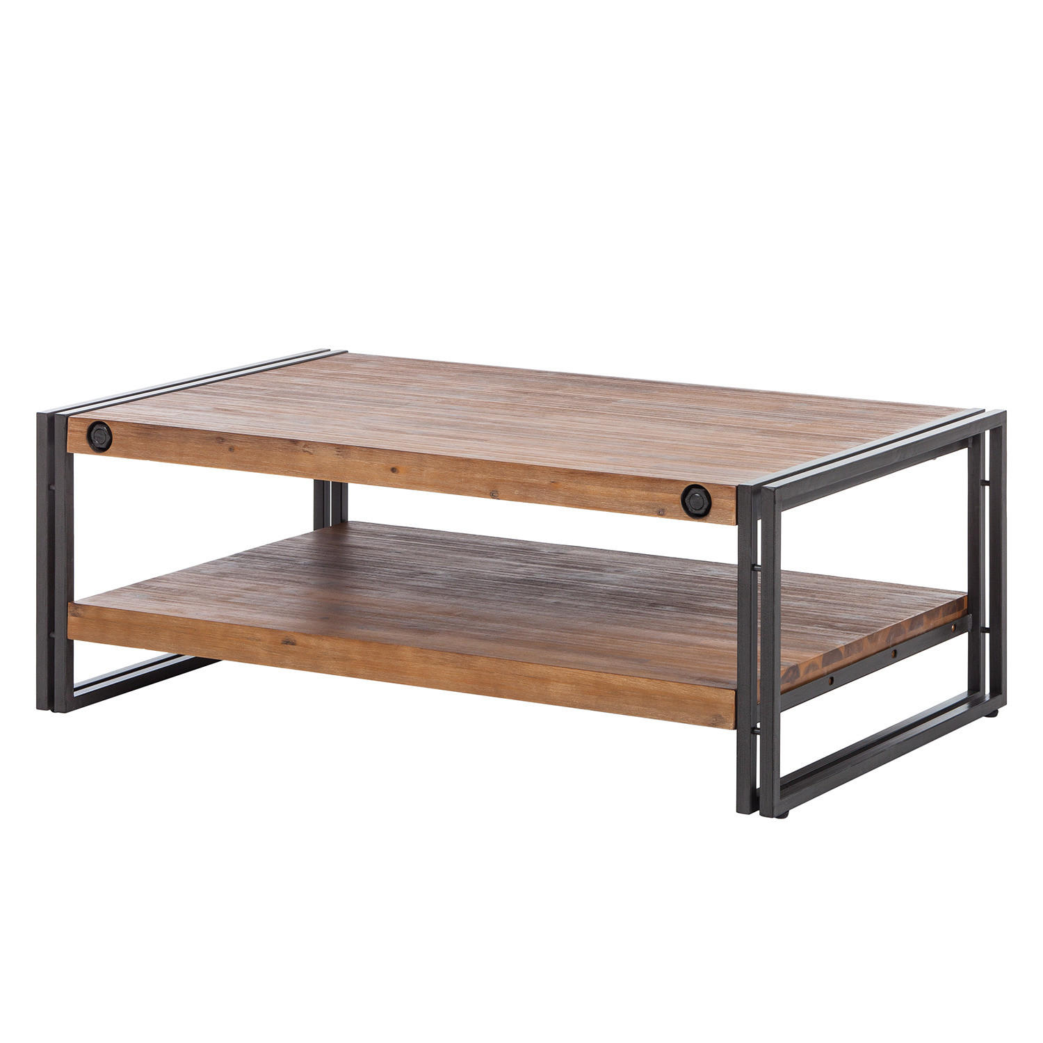 COUCHTISCH mit Ablage - 110 cm - Akazie massiv / Stahl - Akazie / Anthrazit - Akaziefarben/Grau, Holz/Metall (70/110/40cm) - home24