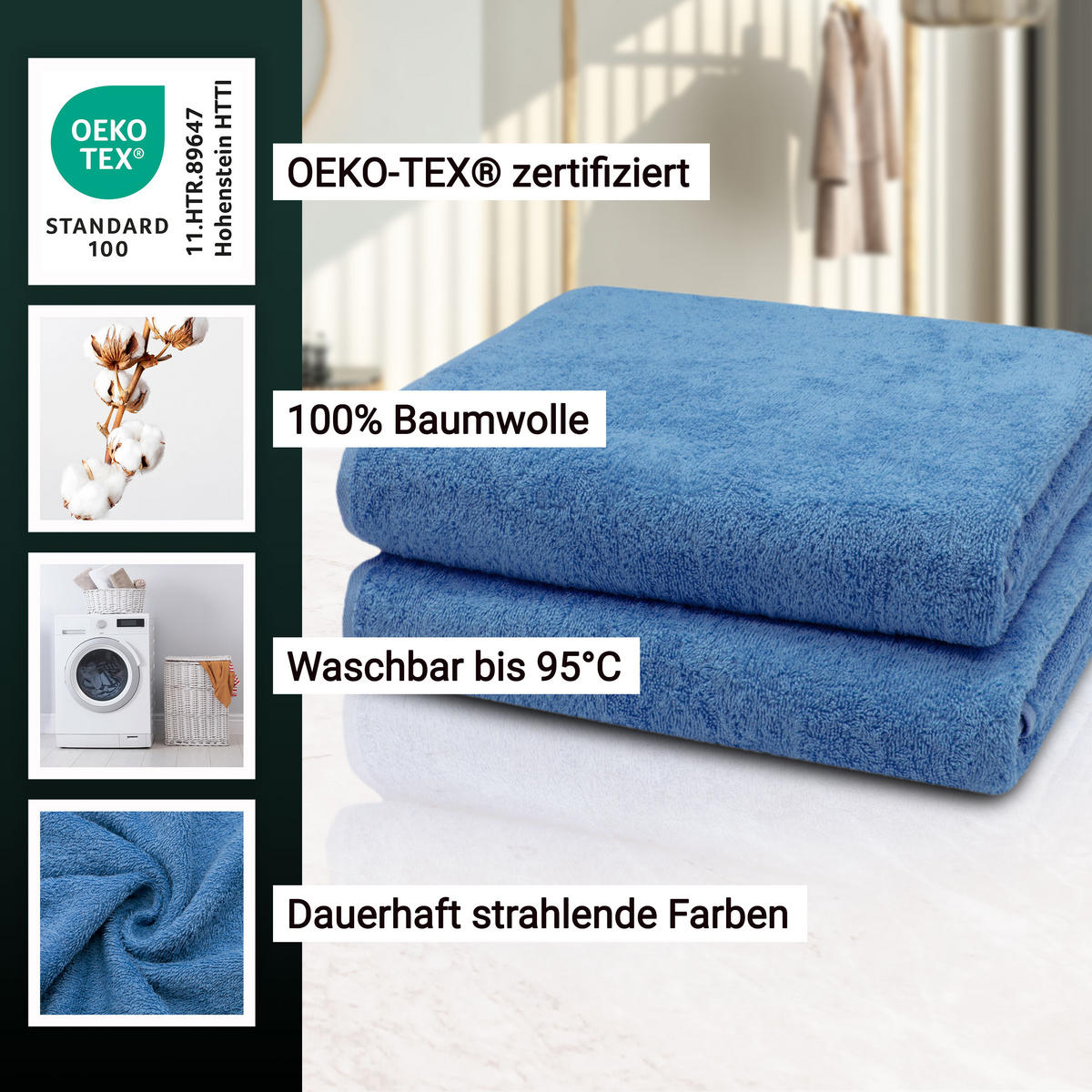 BADETUCH, 2er-Set, 100x150 cm, 100% Baumwolle, Blau - Dunkelblau, Textil (100/150cm) - Zollner