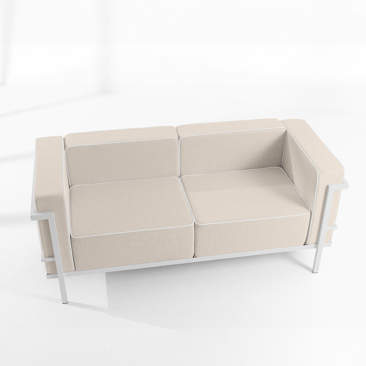 GARTENLOUNGE-SET TRIGLO 4-tlg., 1x Tisch, 2x Sessel, 1x Sofa 2-Sitzer, Modern, Weiß - Beige/Weiß, Glas/Textil - KONSIMO®