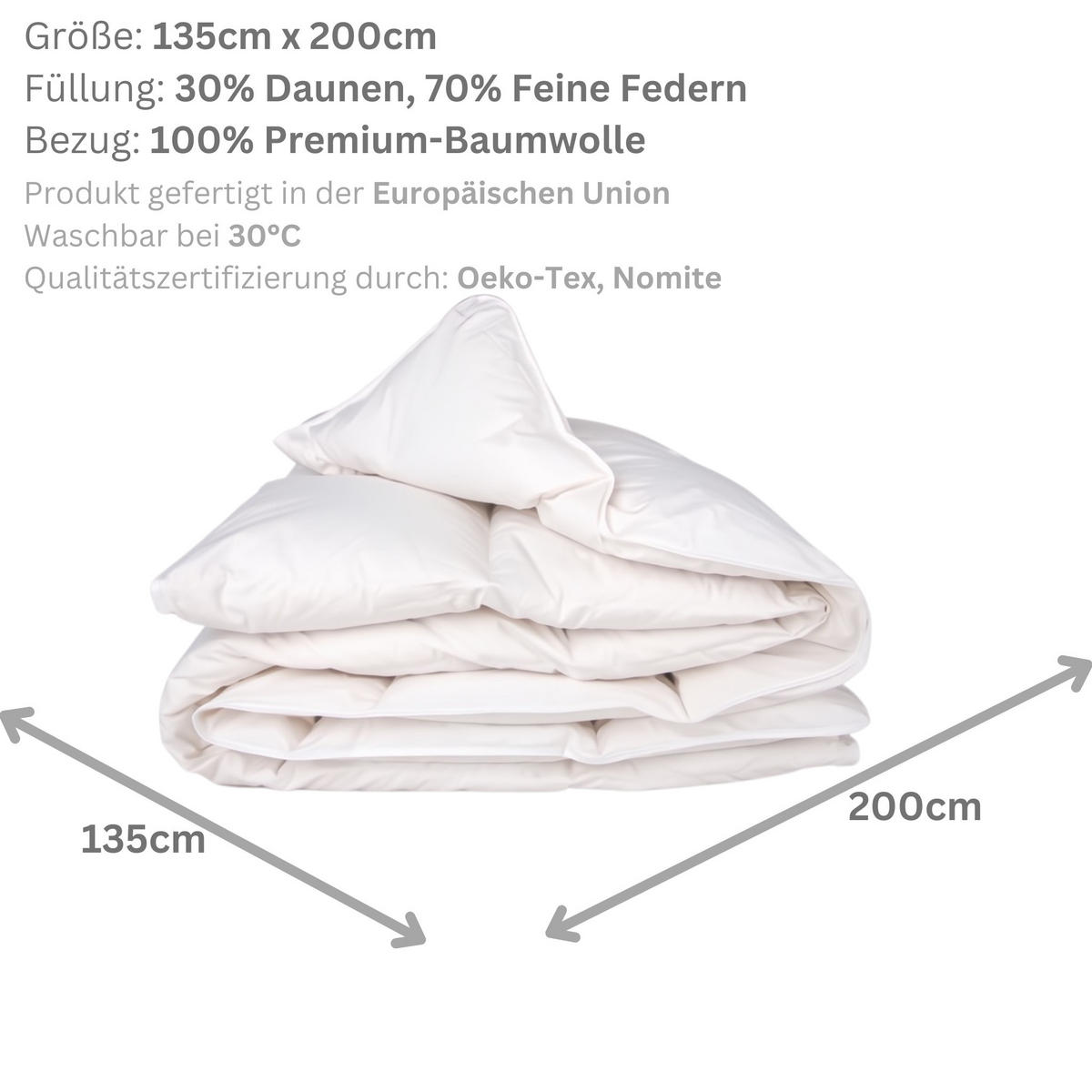 LUXURIÖSE BETTDECKE - Ganzjahresdecke, DAUNEN - Weiß, Textil (135/200cm) - WOODEK