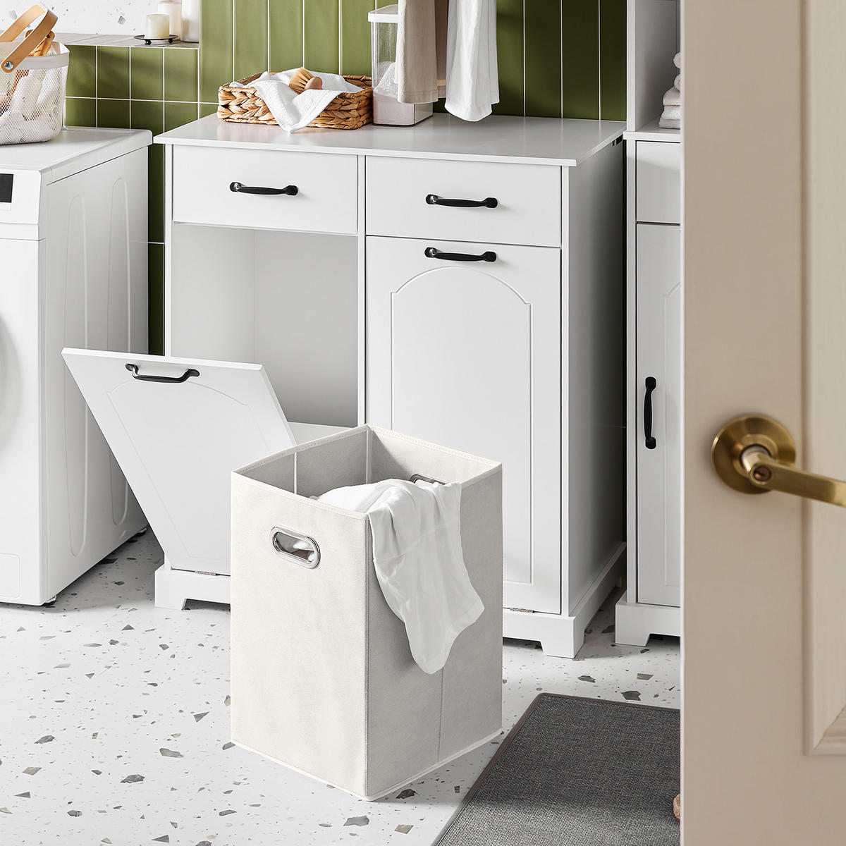 WÄSCHESCHRANK Weiß - Weiß, Holzwerkstoff (80/90/38cm) - SoBuy