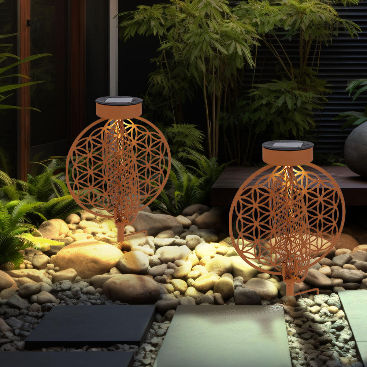 LED AUSSENLEUCHTE Lebensblume Rostfarben Braun - Braun, Metall (20/20/30cm)