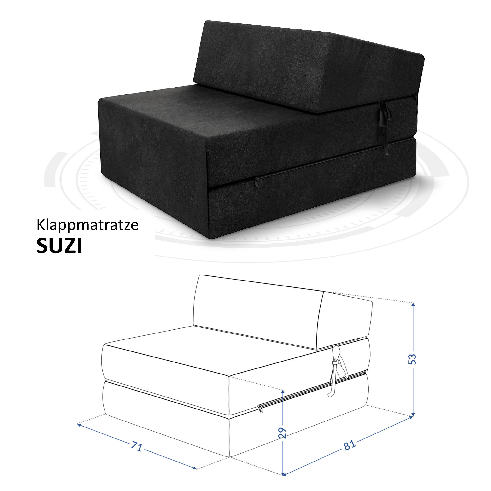 KLAPPMATRATZE SUZI - Schwarz, Textil (70/200cm) - FDM