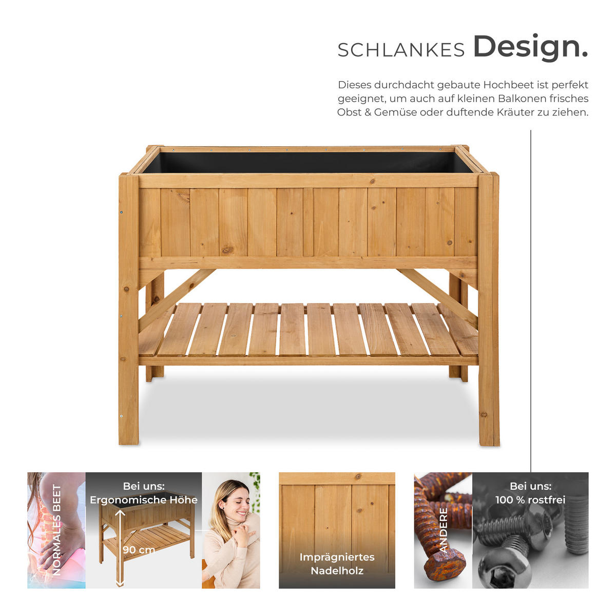 HOCHBEET ,119 x 57 x 90 cm,braun - Braun, Holz (53/90/119cm) - tectake