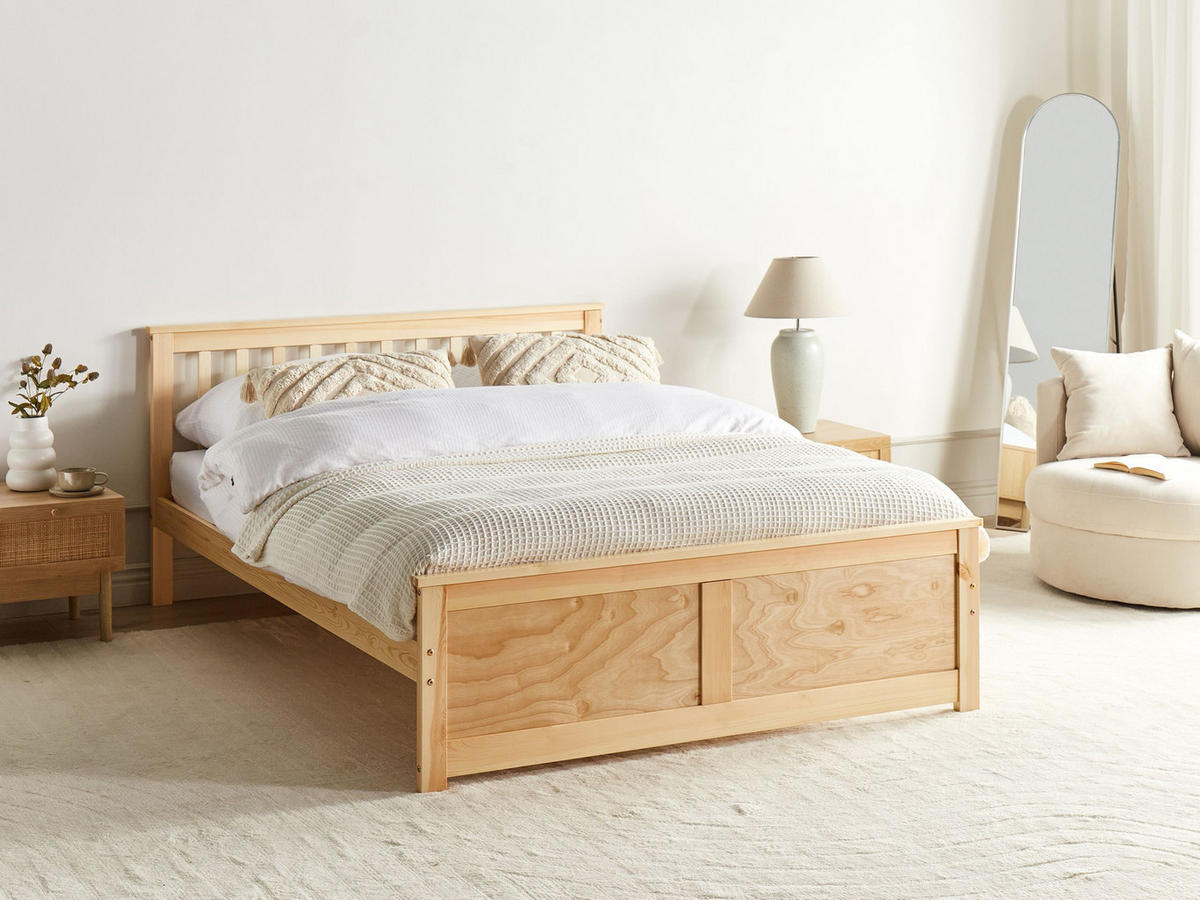 BETT mit Lattenrost 140x200 cm Heller Holzfarbton Olendon - Hellbraun, Holz (140/200cm) - Beliani