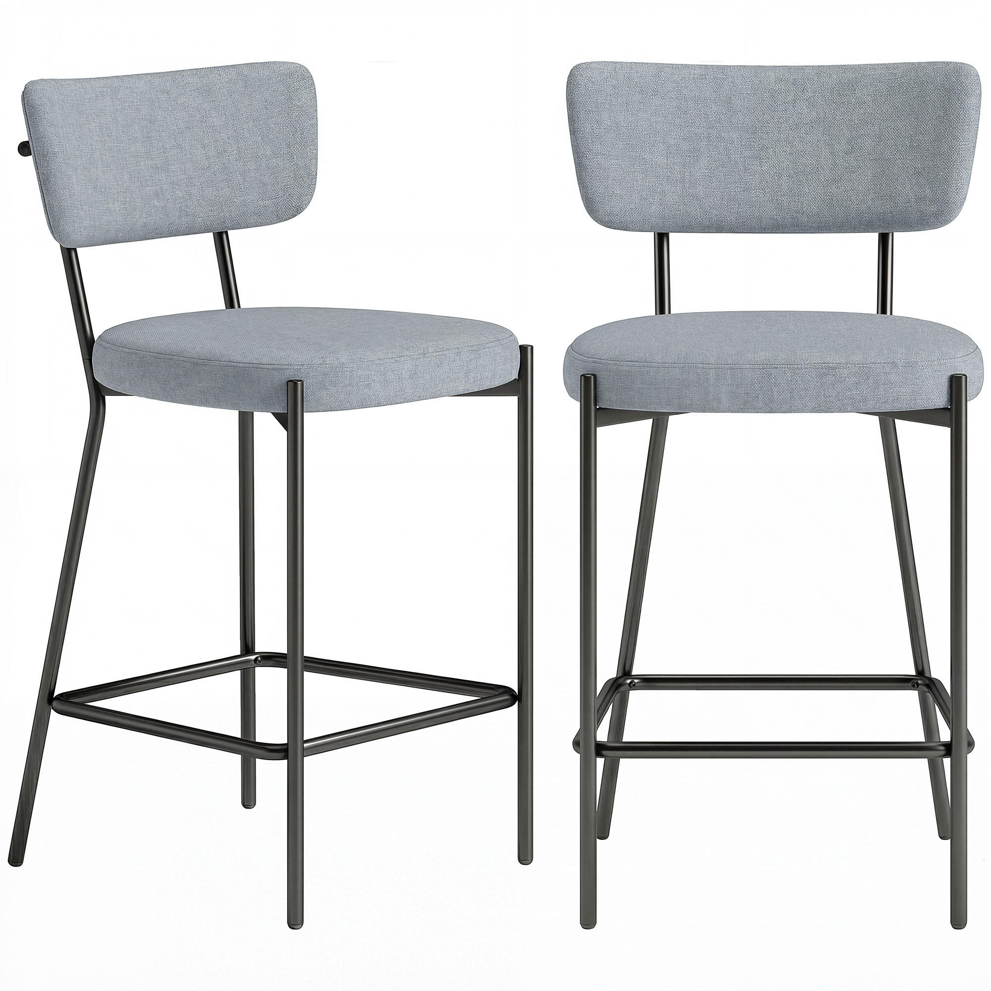 BARHOCKER 2er-Set DE-14821 gepolstert mit gebogener Rückenlehne Grau - Hellgrau, Metall (49/93/53cm) - ComfortXL