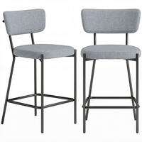 BARHOCKER 2er-Set DE-14821 gepolstert mit gebogener Rückenlehne Grau - Hellgrau, Metall (49/93/53cm) - ComfortXL