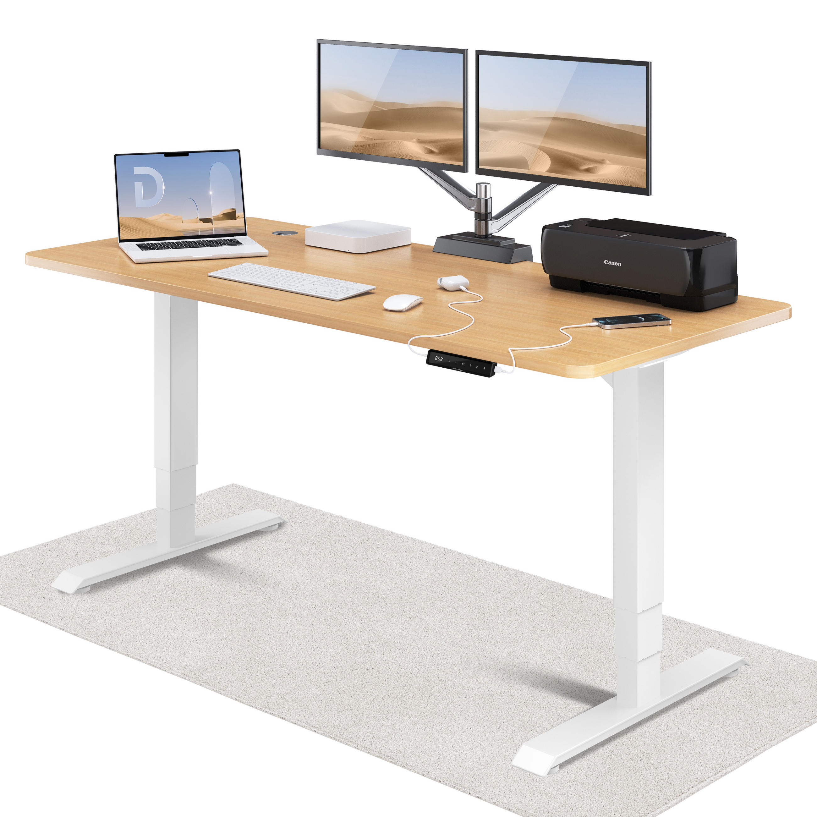 SCHREIBTISCH Elektrisch Höhenverstellbarer HomePro 180x80cm Weiß/Eiche mit Memory-Funktion, Anti-Kollisions Technologie - Eichefarben/Weiß, Holzwerkstoff (80/180/62cm) - Desktronic