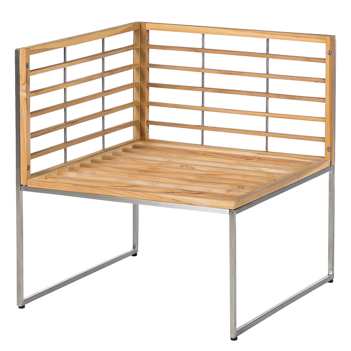 ECKMODUL - Grau / Braun - Teak / Edelstahl - Webstoff / Teak massiv - Silberfarben/Braun, Holz/Textil (70/80/70cm) - home24