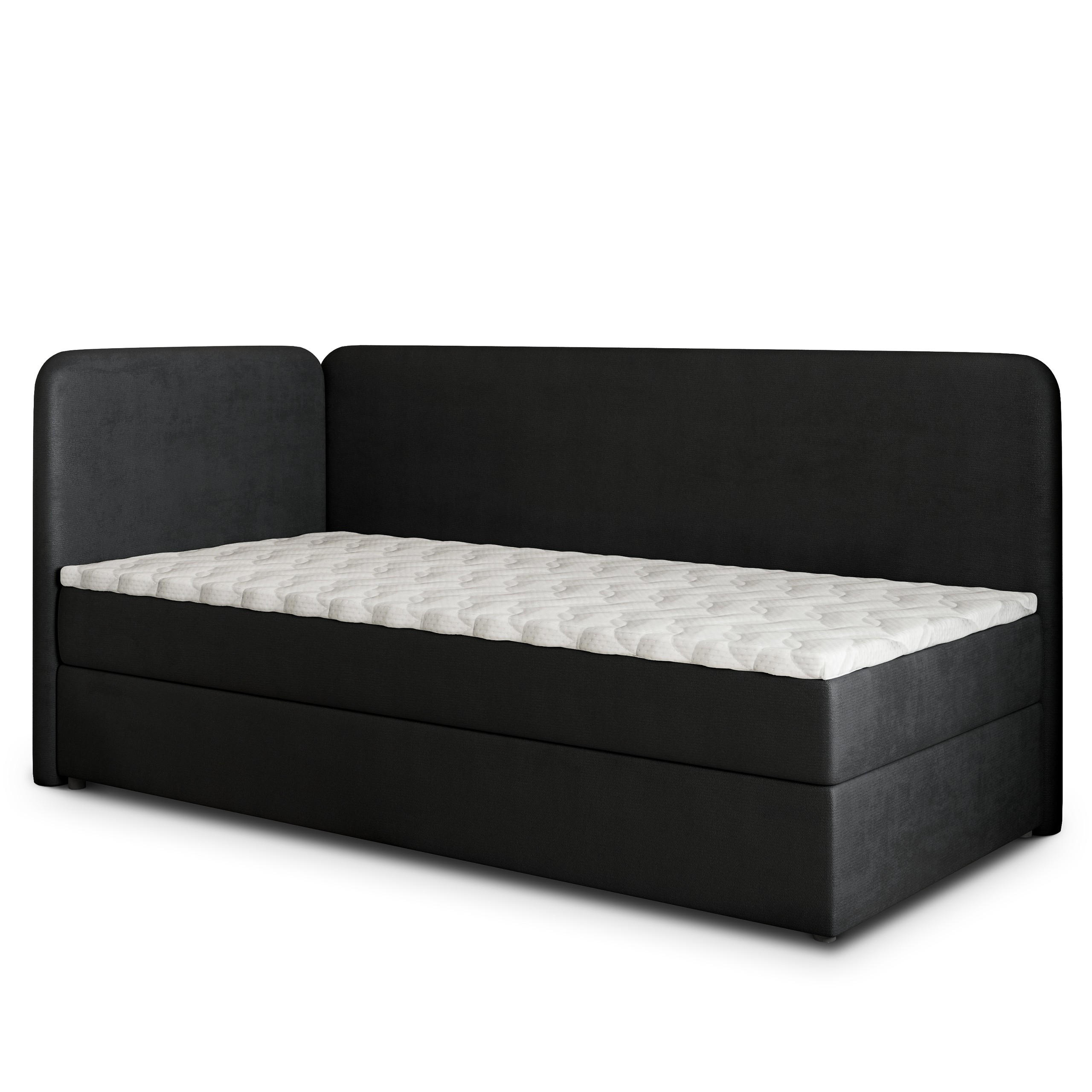 BOXBETT GINA 80x200 cm mit Matratze und Topper, H2+H3 - Schwarz - Schwarz, Holz (80/200cm) - MASSENO