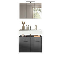 BADMÖBEL-SET 2-teilig grau Hochglanz 80 cm, Badschränke mit Soft-Close - Grau, Glas/Holzwerkstoff (80/190/34cm) - Inn.Furn