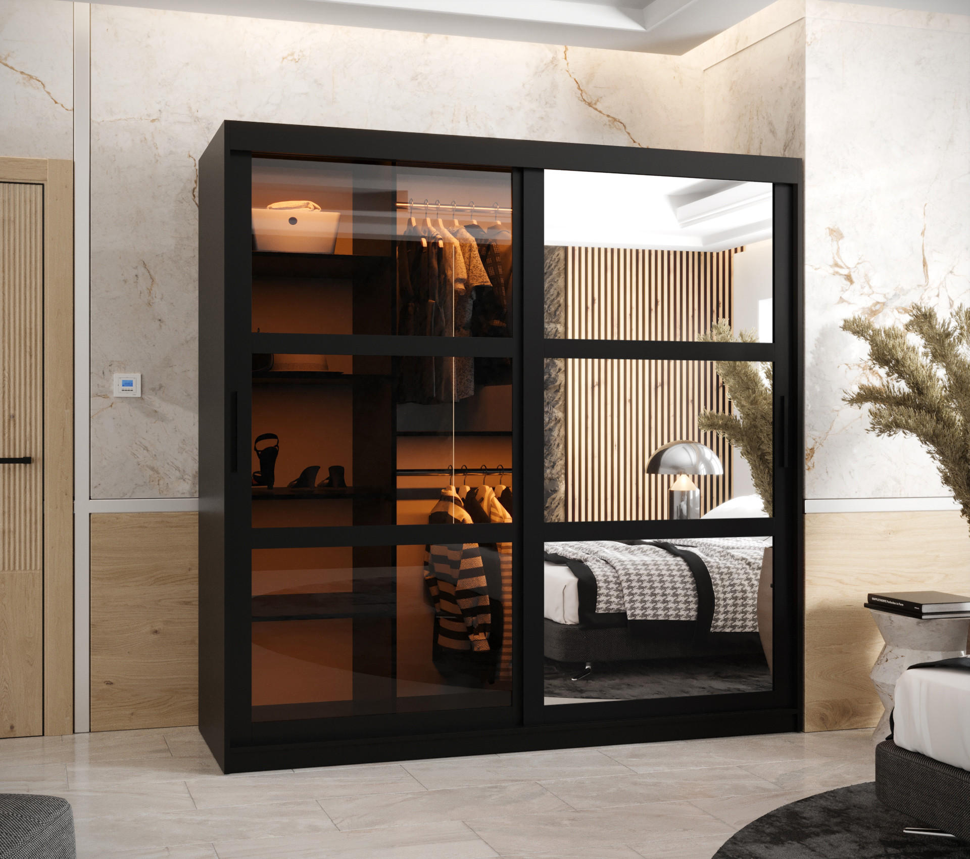 SCHWEBETÜRENSCHRANK 200/180/62 2-türig - Schwarz, Holz/Kunststoff (180/200/62cm) - Abiks Möbel