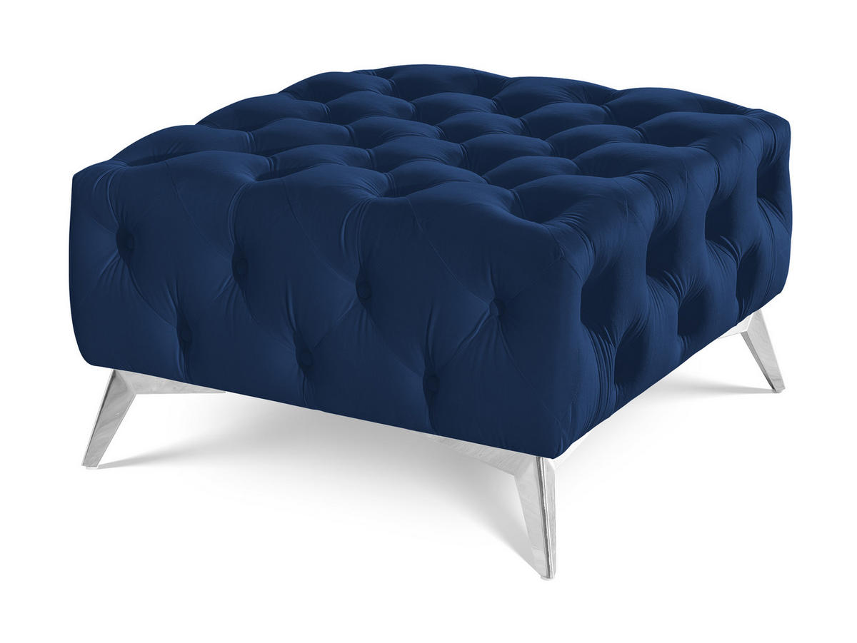 HOCKER Chesterfield Whitby Marineblau Samt mit silbernen Füßen - Blau/Silberfarben, Holz/Textil (80/45/80cm) - S-Style Möbel