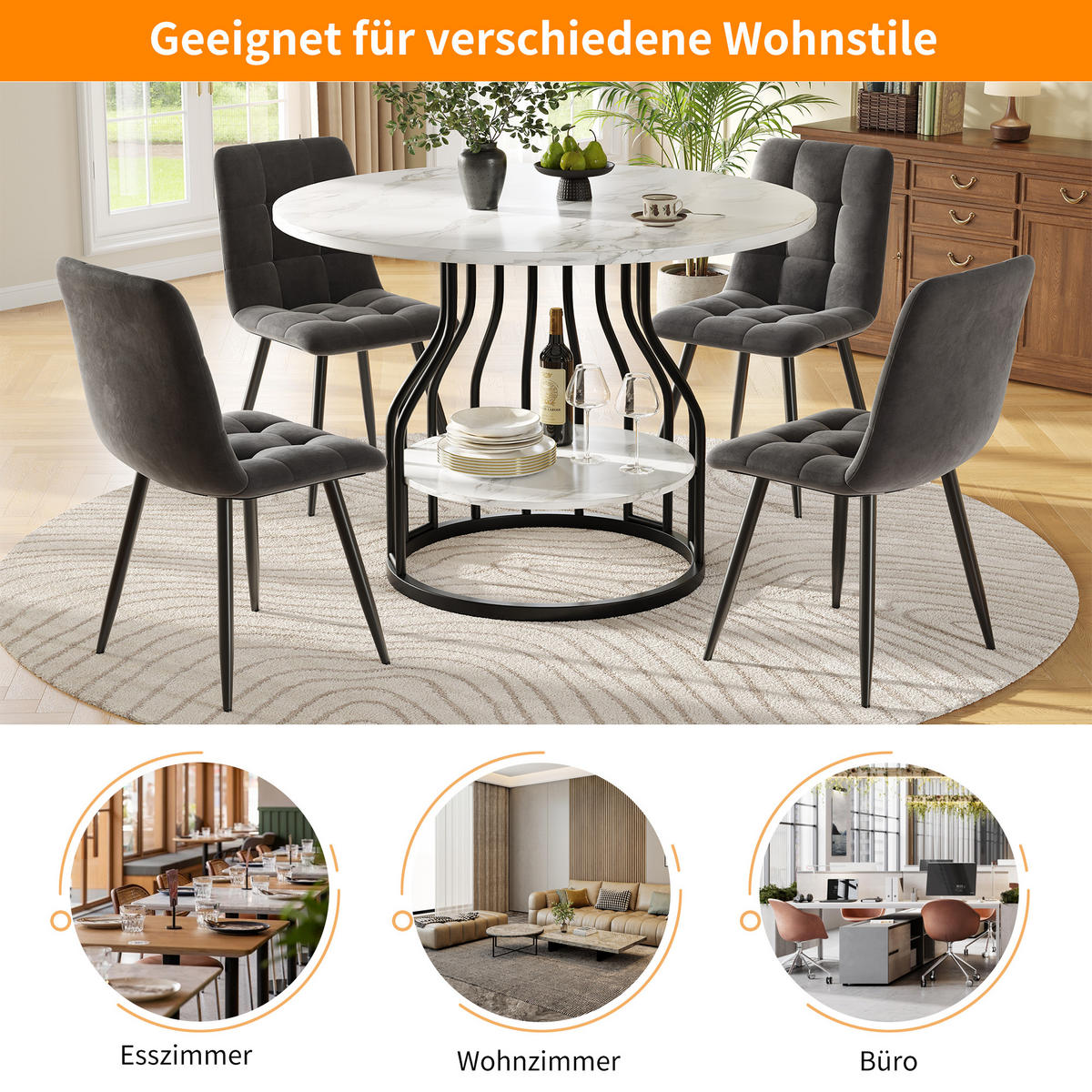 ESSTISCH 80/80/76 cm Schwarz mit Stauraum MDF-Tisch mit Marmoroptik - Schwarz, Holzwerkstoff (80/80/76cm) - OKWISH