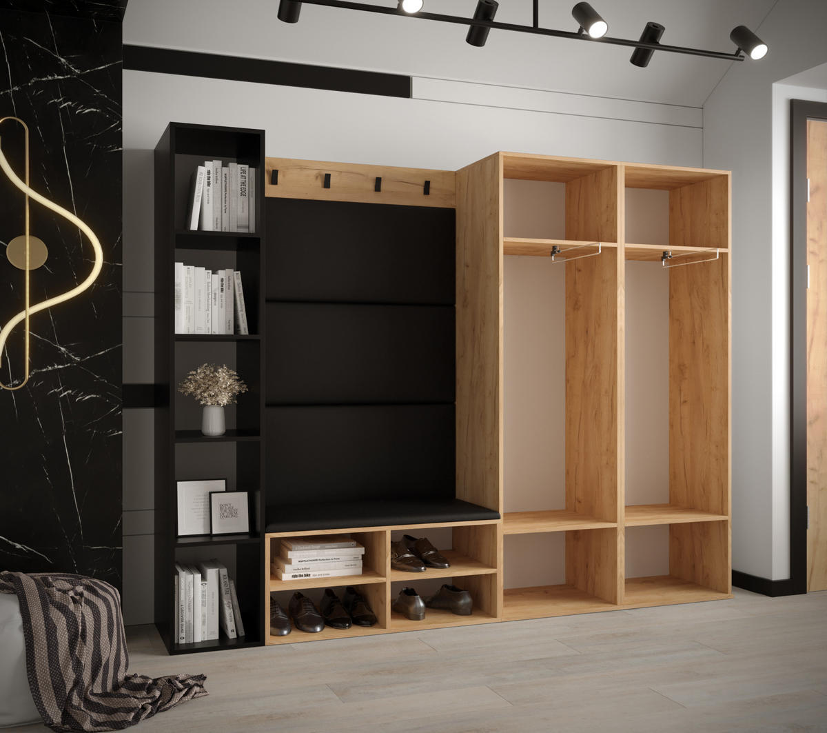 GARDEROBEN-SET 214/184/42 - Pink/Eichefarben, Holz/Kunststoff (214/184/42cm) - MÖBEL KRYSPOL