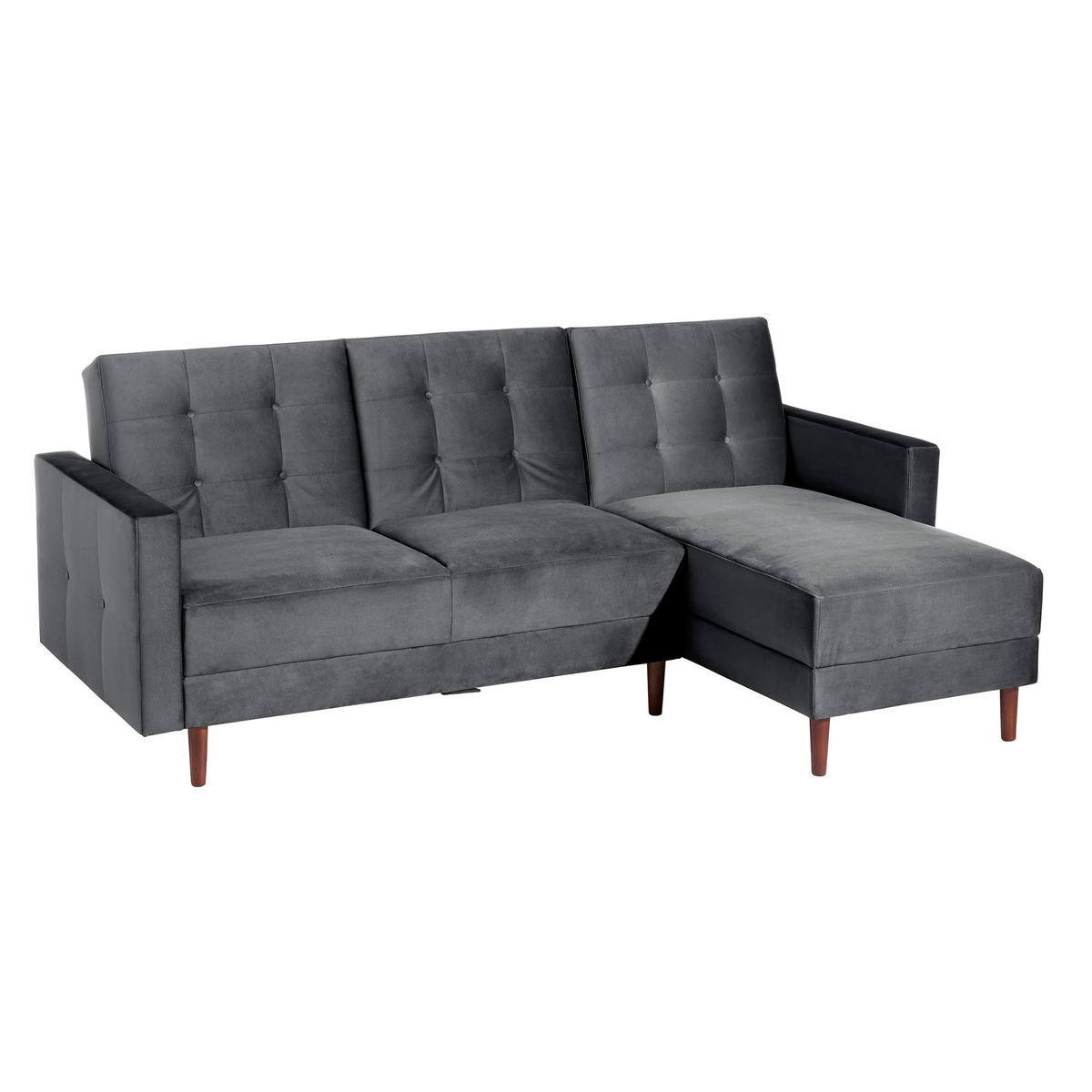 FUNKTIONSSOFA mit Hocker Katunia Samtvelours graphit - Graphitfarben, Kunststoff (222/92/144cm) - 58aufmkessel