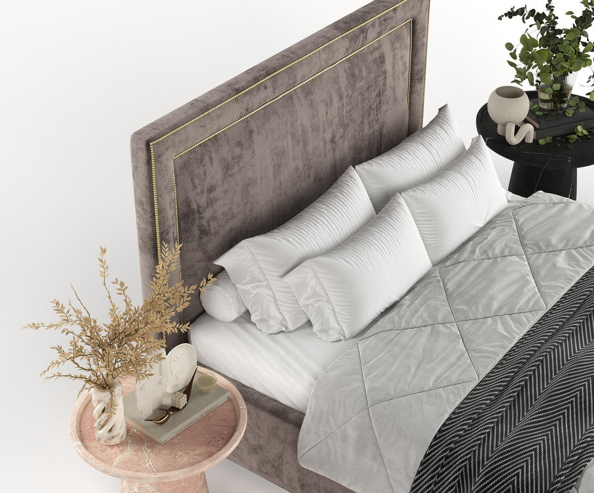 POLSTERBETT Como Braun 160/200 cm im Chenille-Stoff - Schwarz/Naturfarben, Holz/Holzwerkstoff (160/200cm) - Maison de Reve