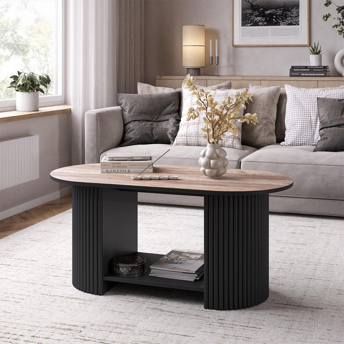 COUCHTISCH Calero, Eiche rustikal/Schwarz, 100 x 50 cm - Wildeiche/Schwarz, Holzwerkstoff (50/100/45cm) - Vicco