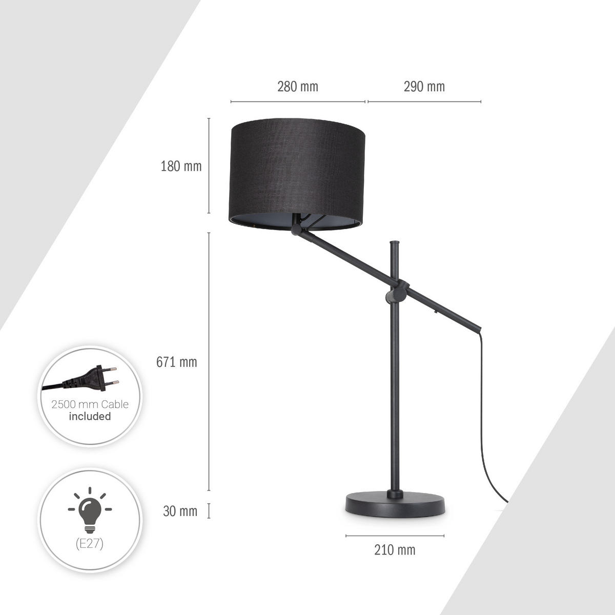 TISCHLAMPE Tom - Schwarz, Metall (57/28/78.1cm) - Paco Home