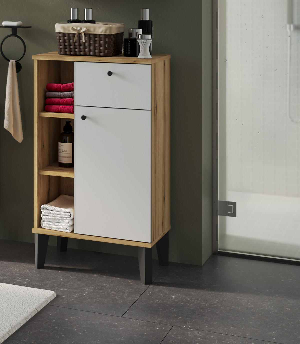 BADKOMMODE weiß, Evoke Eiche, Badkommode, 51 x 90 cm - Eichefarben/Schwarz, Holz/Holzwerkstoff (51/90/33cm) - Furn.Design