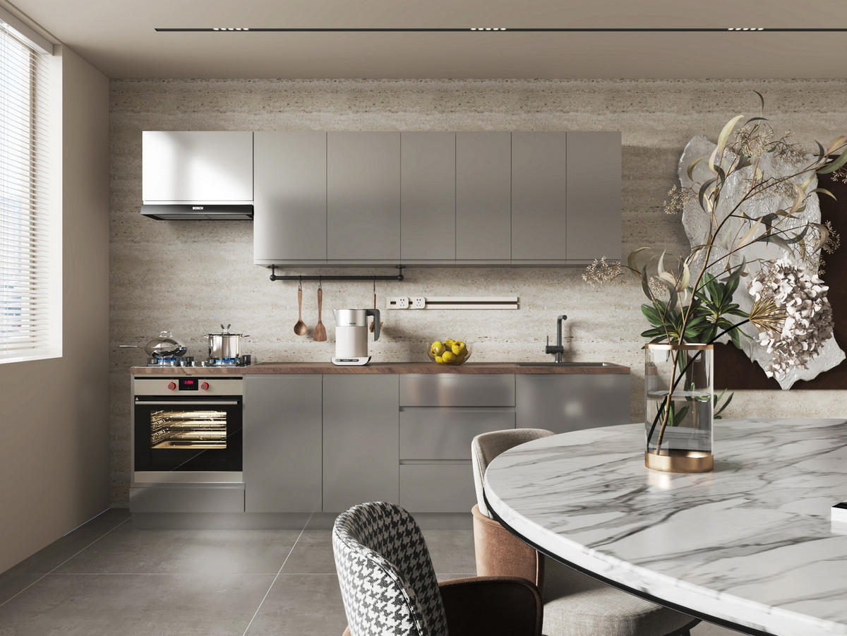 KÜCHENZEILE 260 cm – Aspen KA1-M260 - in Grau/Hochglanz - Grau, Holz (260/212/47cm)