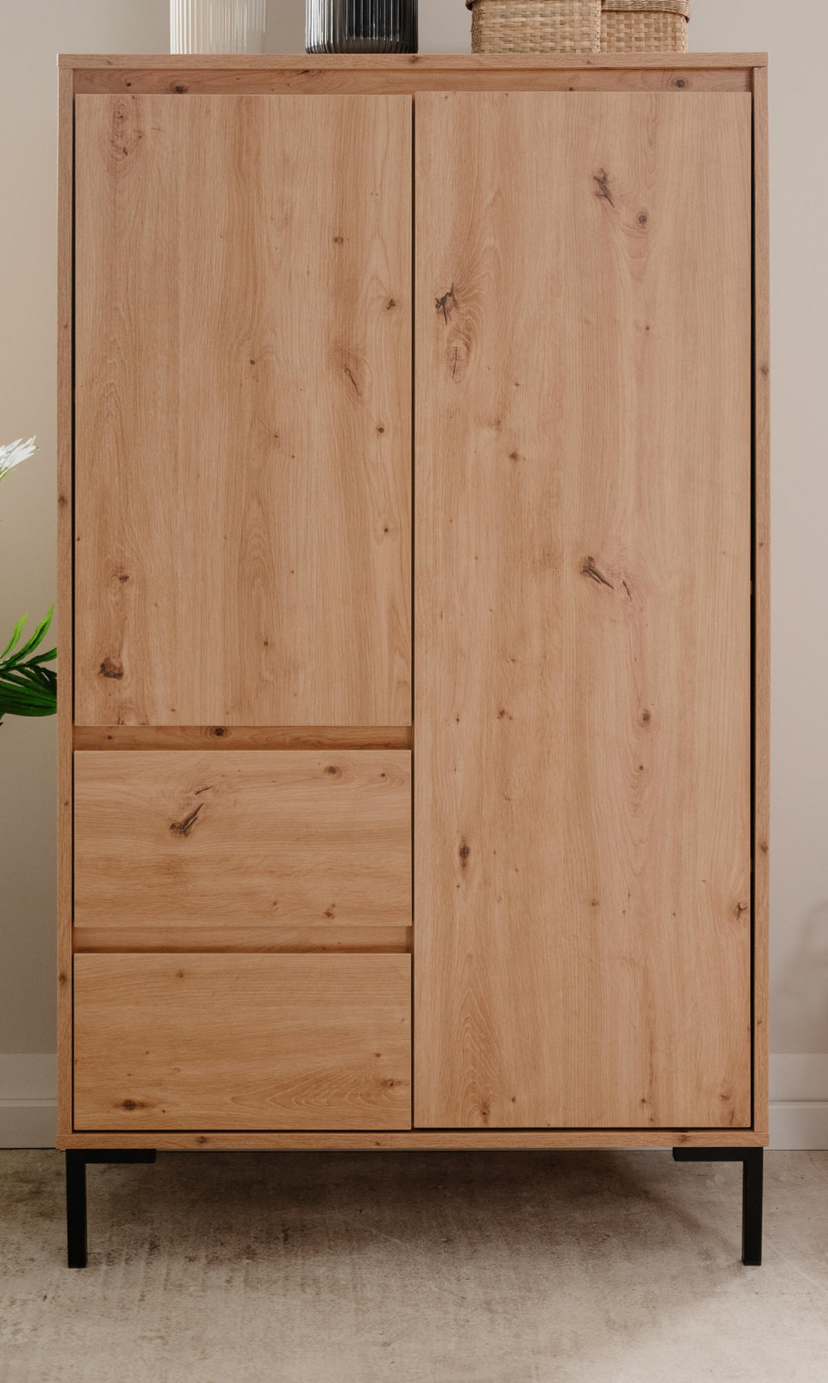 HIGHBOARD Eiche Artisan 81 cm, Anrichte mit 6 Fächern - Schwarz/Eiche Artisan, Holzwerkstoff/Metall (81/139/40cm) - Furn.Design