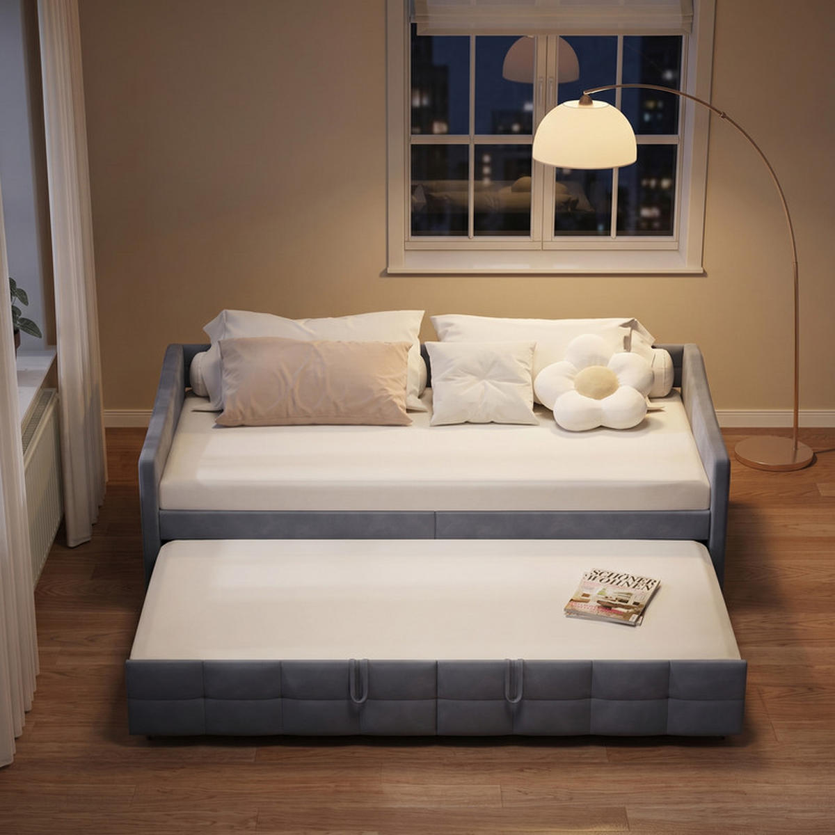SCHLAFSOFA 90/200 cm grau mit Liegefunktion - Grau, Holz