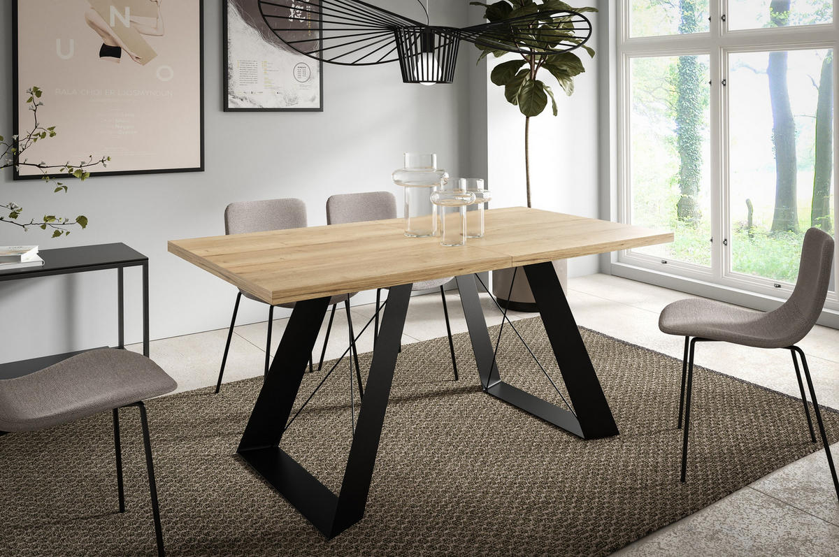 ESSTISCH Corso - Hellbraun/Schwarz, Holzwerkstoff/Metall (80/140/76cm) - Meblini