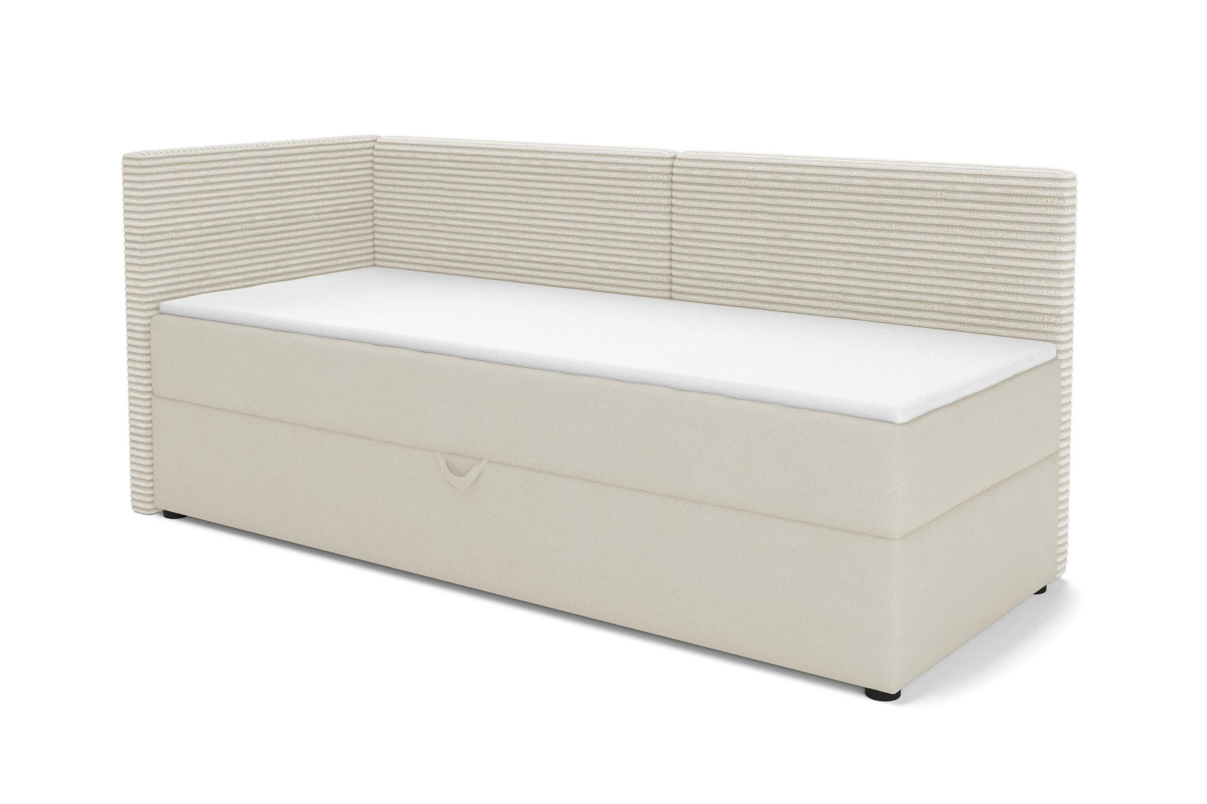 BOXBETT MILA 100/200 in Cord/Velours Ecru H3 links - Ecru, Holz/Holzwerkstoff (100/200cm) - Deine Möbel 24