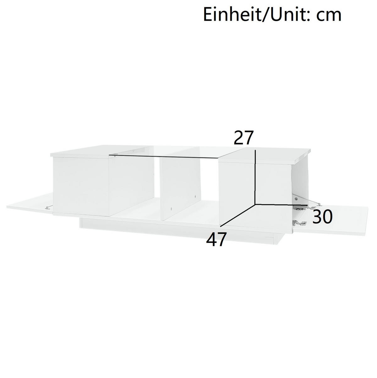 COUCHTISCH 120/50/38,5 cm in Weiß mit LED-Beleuchtung und seitlichem Stauraum - Weiß, Holzwerkstoff (120/50/38.5cm) - Flora Grace