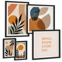 BILDER SET 5er Set - 50x50 cm & 20x30 cm & 40x60 cm Schwarzer Rahmen - Moderne Pflanzenmotive - Schwarz, Kunststoff (40/60cm) - TULUP