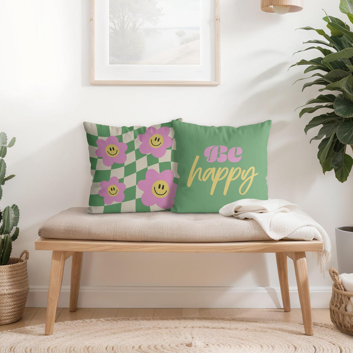 DEKOKISSEN 2er-Set Retro Duo IV 40/40 cm - Grün, Textil (40/40cm) - Bilderwelten