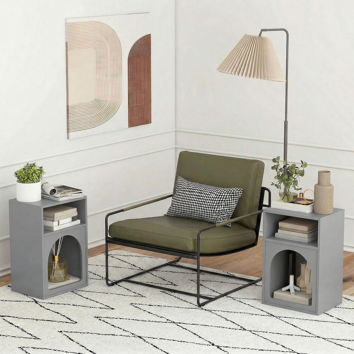 NACHTTISCH Grau MDF offene Fächer 2er-Set - Grau, Holzwerkstoff (40/60/30cm) - PANGIVO