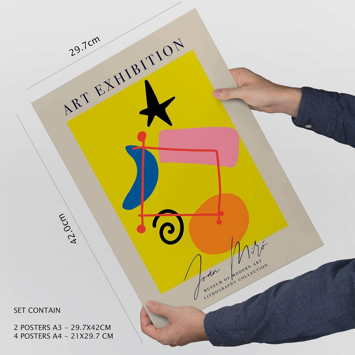 POSTER Set Mit 6 Miró Kunst Sammlung Größe A3 und A4 Rahmenlos - Klar, Papier (29.7/1/42cm) - Nacnic