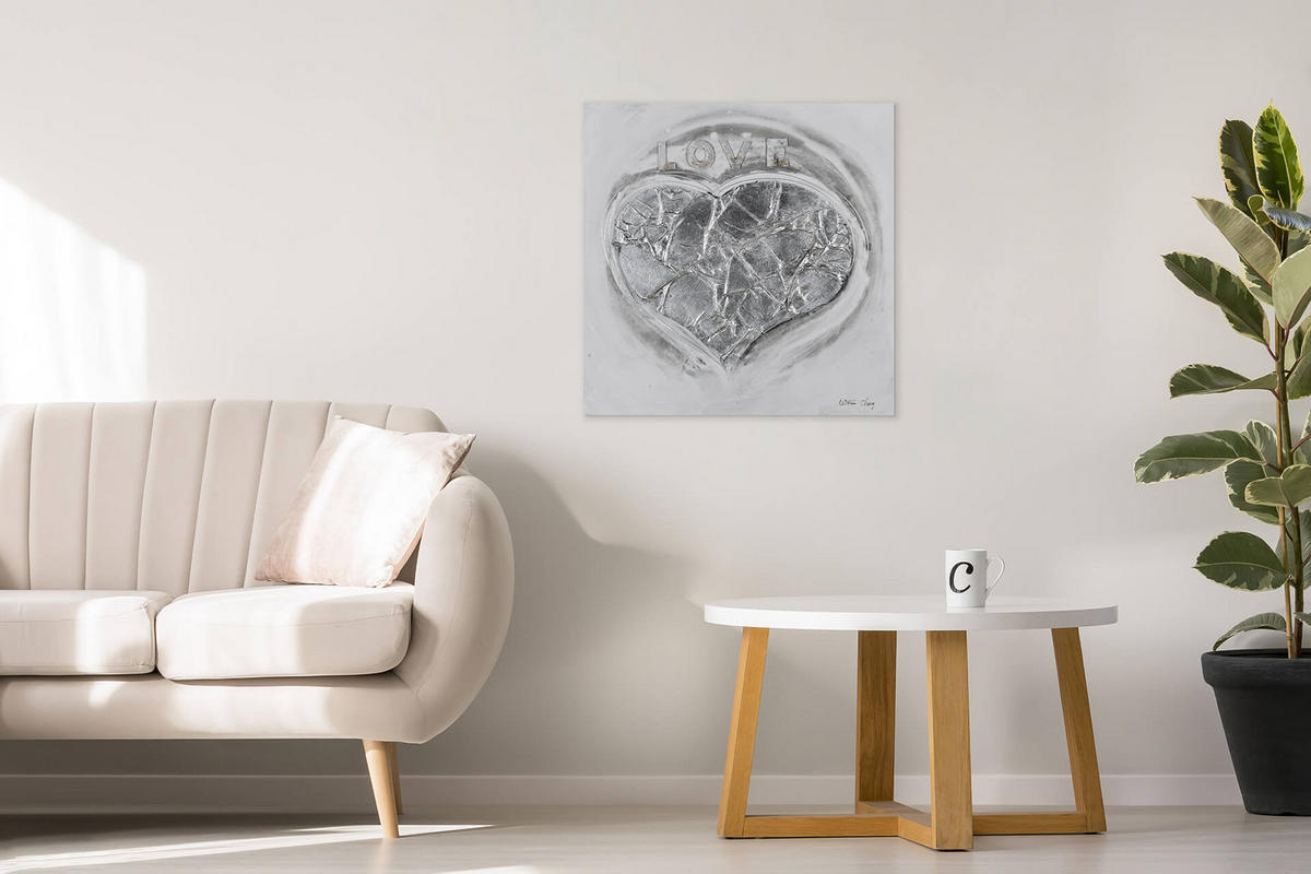 RUČNE MAĽOVANÝ AKRYLOVÝ OBRAZ 80/80 cm, biely, abstraktný geometrický motív - biela, drevo/textil (80/80cm) - KUNSTLOFT