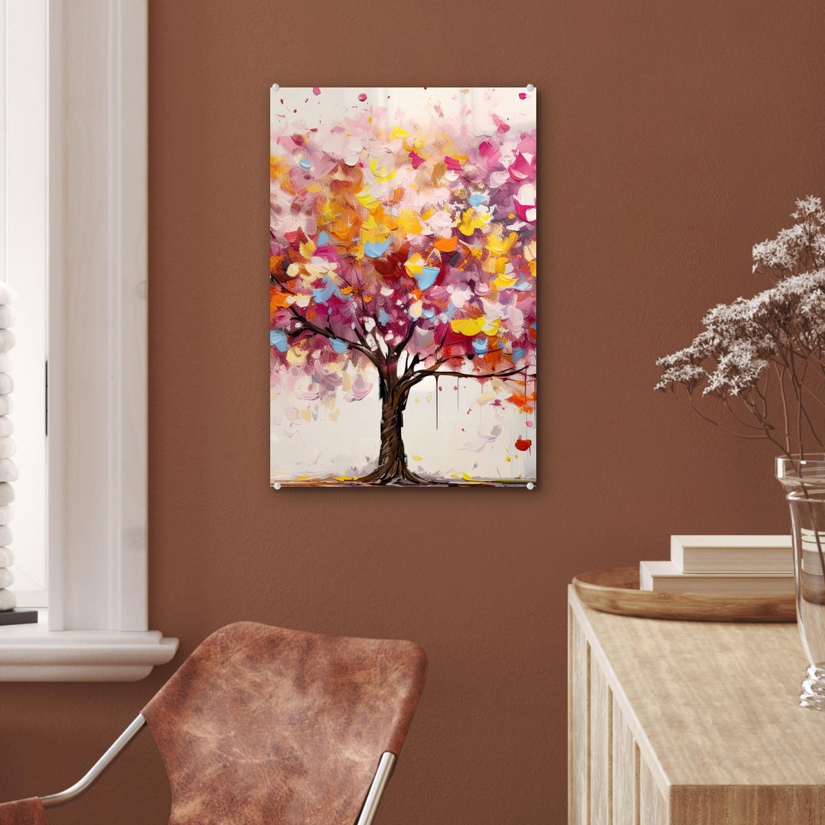 ACRYLGLASBILD Aquarell - Baum - Kunst - Abstrakt 40x60 cm - Multicolor, Glas (40/60cm) - MuchoWow