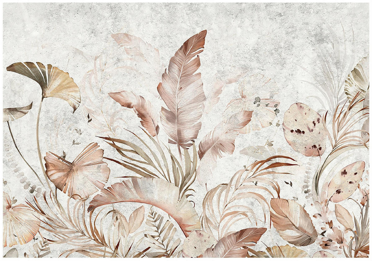 FOTOTAPETE Blätter Beton Grau 254x184 cm - Multicolor, Textil (254/184cm) - Wallarena