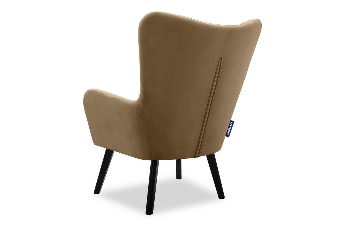 OHRENSESSEL GADI Velourstoff, Beige - Beige/Schwarz, Holz/Textil (76/100/78cm) - KONSIMO®