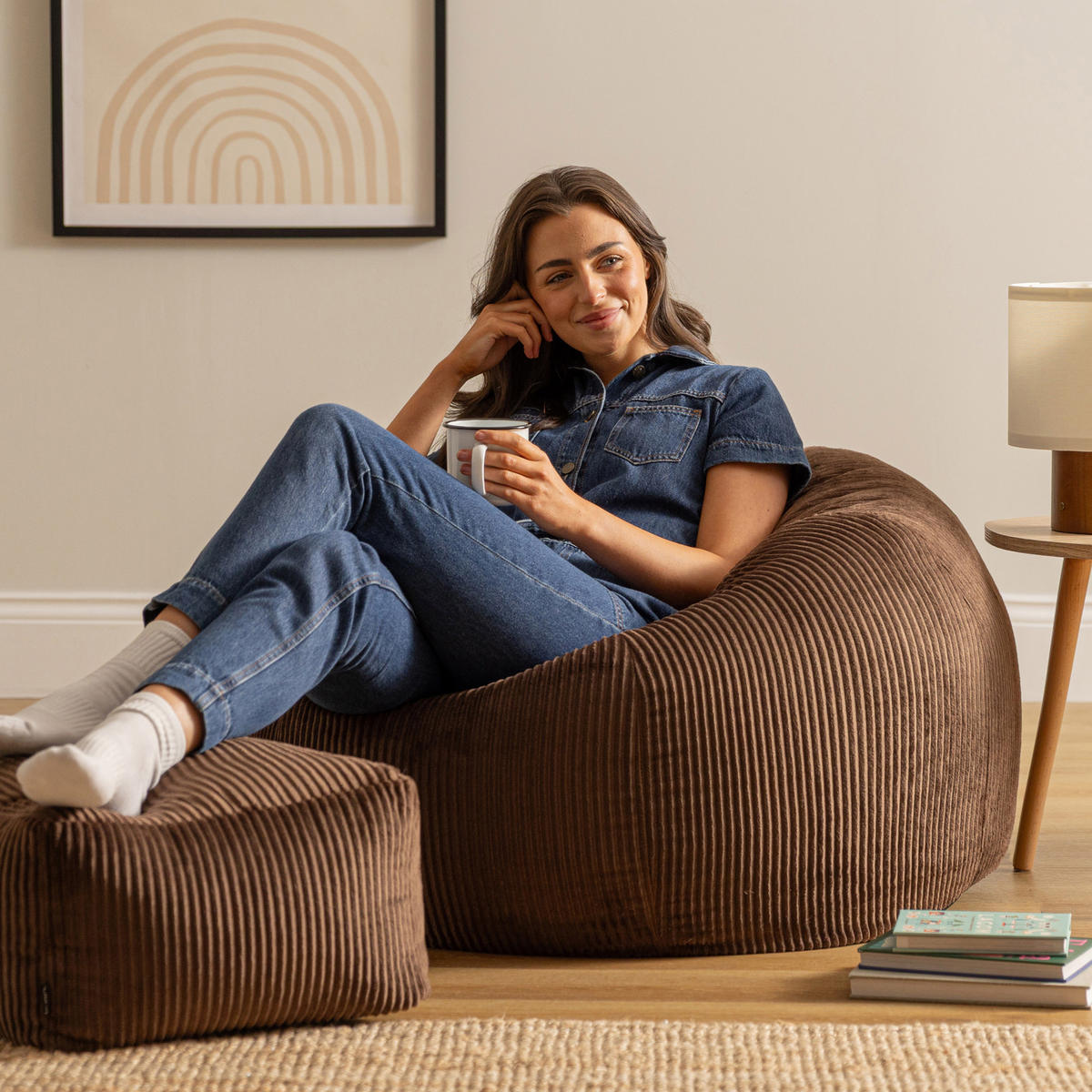 SITZSACK Klassisch + Hocker, Cord - Braun, Kunststoff/Textil (85/50/85cm) - icon