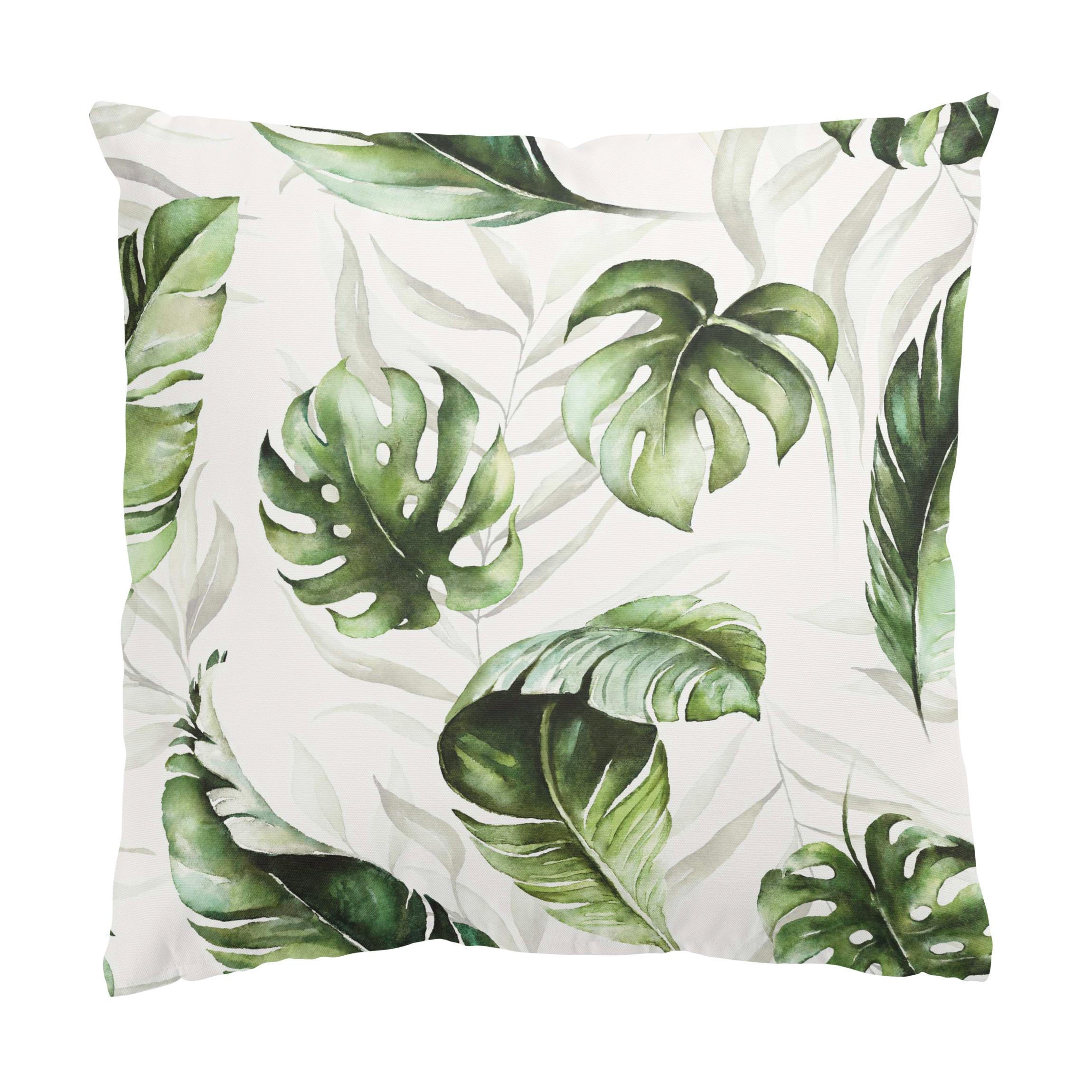 DEKOKISSEN Aquarell Pflanzen Monstera und Palmenblatt 40/40 cm - Grün, Textil (40/40/10cm) - Bilderwelten