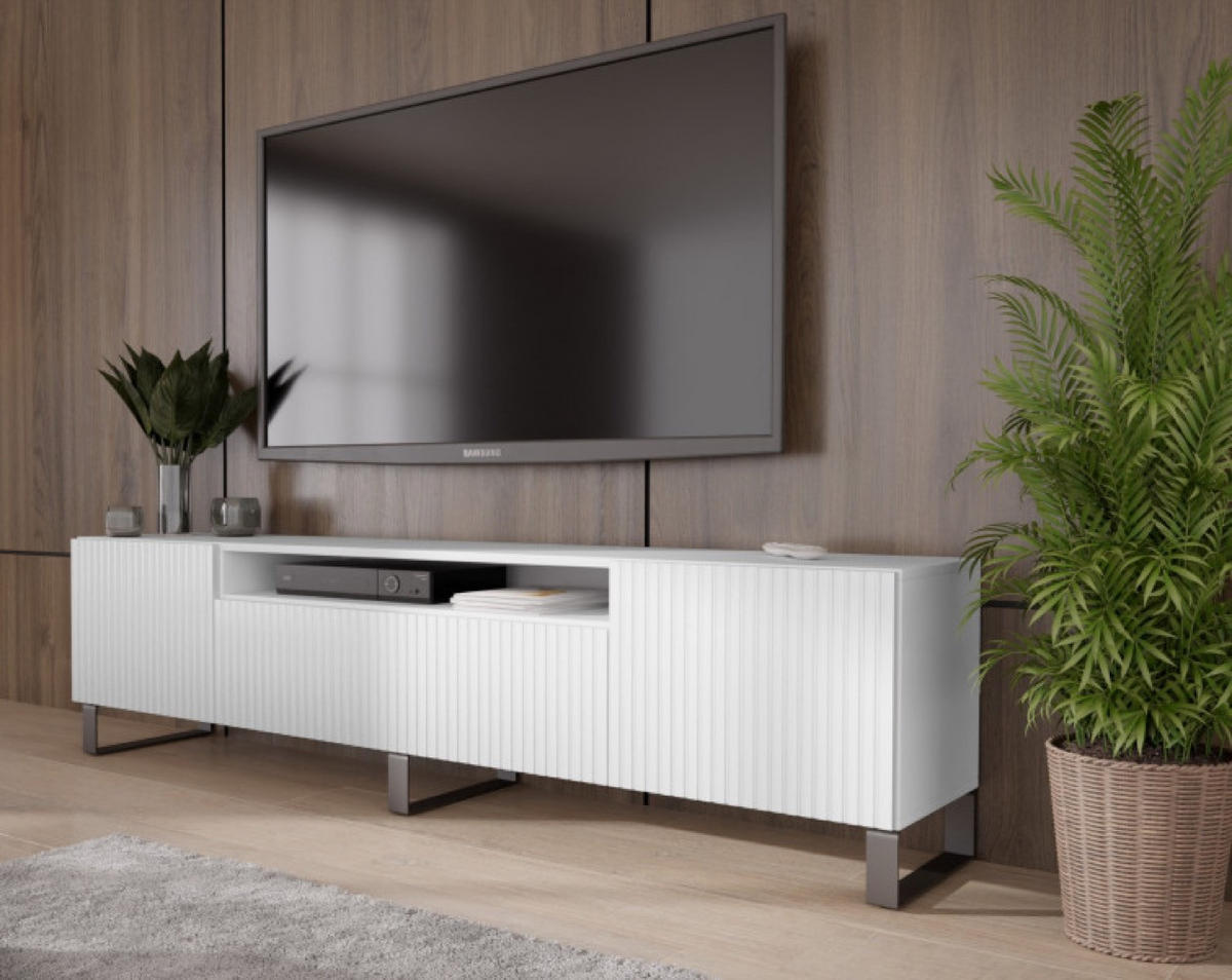 TV-SCHRANK Weiß Marco Metallbeine Gefräste Fronten 200 cm - Weiß, Holzwerkstoff (200/53/41cm) - Sepro Meble
