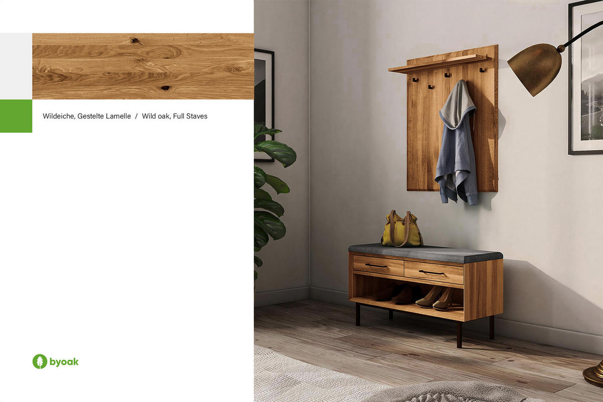 HALLENBANK LEON Wildeiche - Wildeiche, Holz (97/52/36cm) - byoak