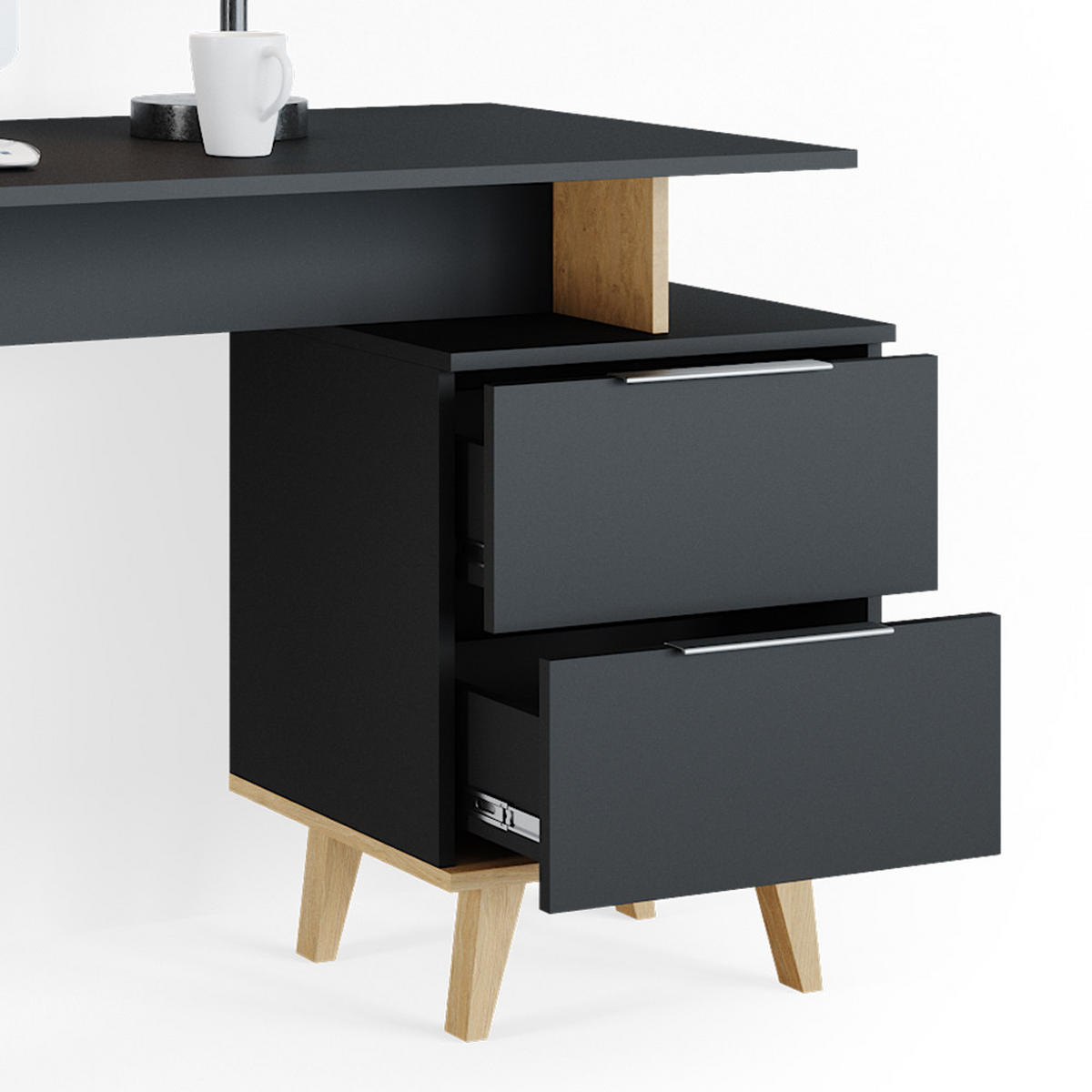 SCHREIBTISCH Nautica Anthrazit 138 x 60 cm mit Schubladen, L - Anthrazit/Buchefarben, Holzwerkstoff (60/138/77cm) - Vicco
