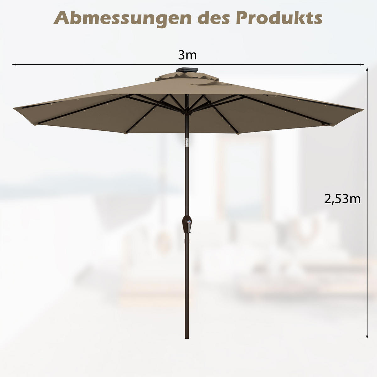 PATIO-SCHIRM Kaffe - Braun, Kunststoff (300/300cm) - COSTWAY