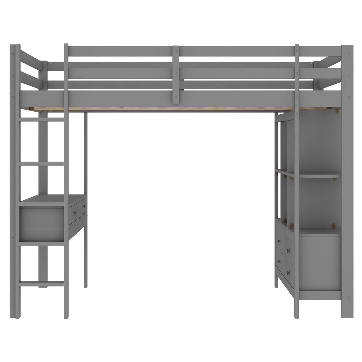 HOCHBETT 140x200cm Grau Kinderhochbett Stauraumschubladen Schreibtisch - Grau, Holz (140/200cm) - FLIEKS