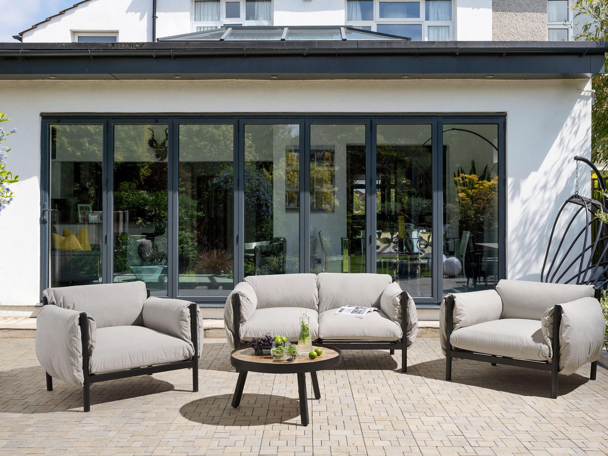 4-SITZER LOUNGE SET Aluminium hellgrau/schwarz Esperia - Hellgrau/Schwarz, Metall - Beliani